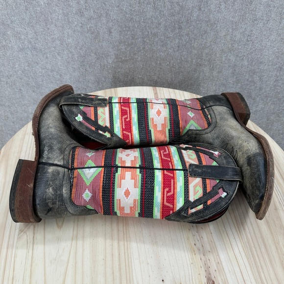 Macie Bean Women Size 8 Black Cracktacular Leather Aztec Serape Cowboy Boots - Picture 10 of 16